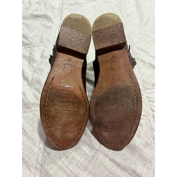 Free People Braeburn Ankle Boots Distressed Leather Womens 7 EU 37 Brown Buckles - Picture 2 of 10